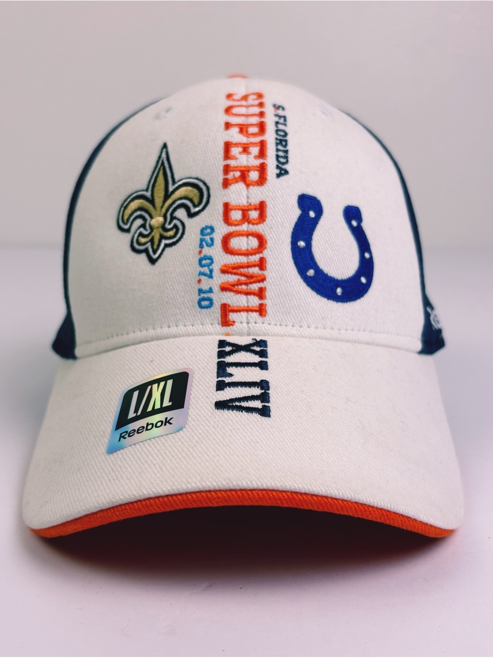 Reebok Super Bowl XLIV 2010 Saints Colts
Fitted Hat L/XL NFL South Florida